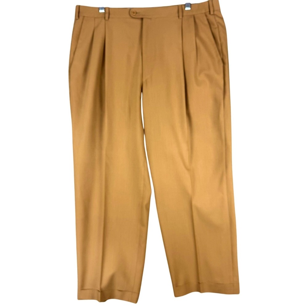 Zanella Bennett Dress Pants Mens 36 Tan 100% Wool Pleated Italy 36x26 111083